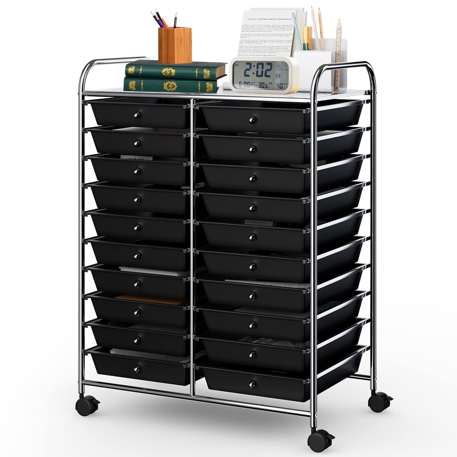 SILKYDRY 20-Drawer Rolling Storage Cart, Art Cart Organizer on Wheels, Metal Frame and Removable Drawers, Multipurpose Mobile Ut