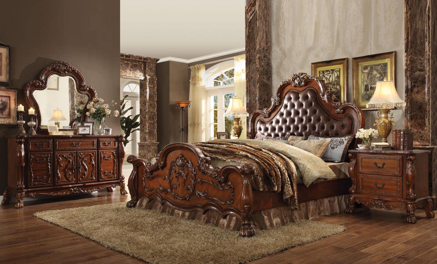 ACME Dresden Queen Bed - 23140Q - PU & Cherry Oak
