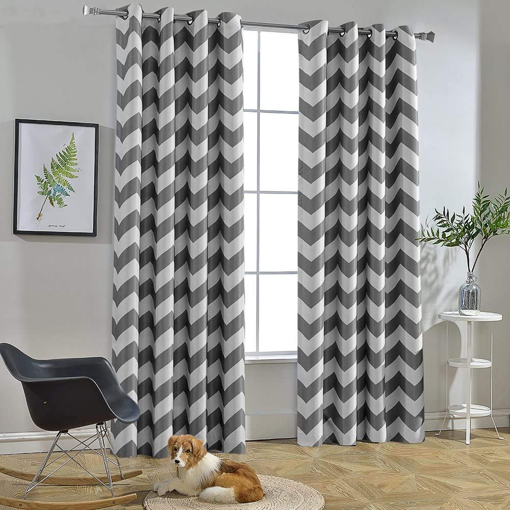 Melodieux Fashion Chevron Curtains for Living Room Dining Room, Darkening Blackout Grommet Top Window Drapes Soundproof Thermal 