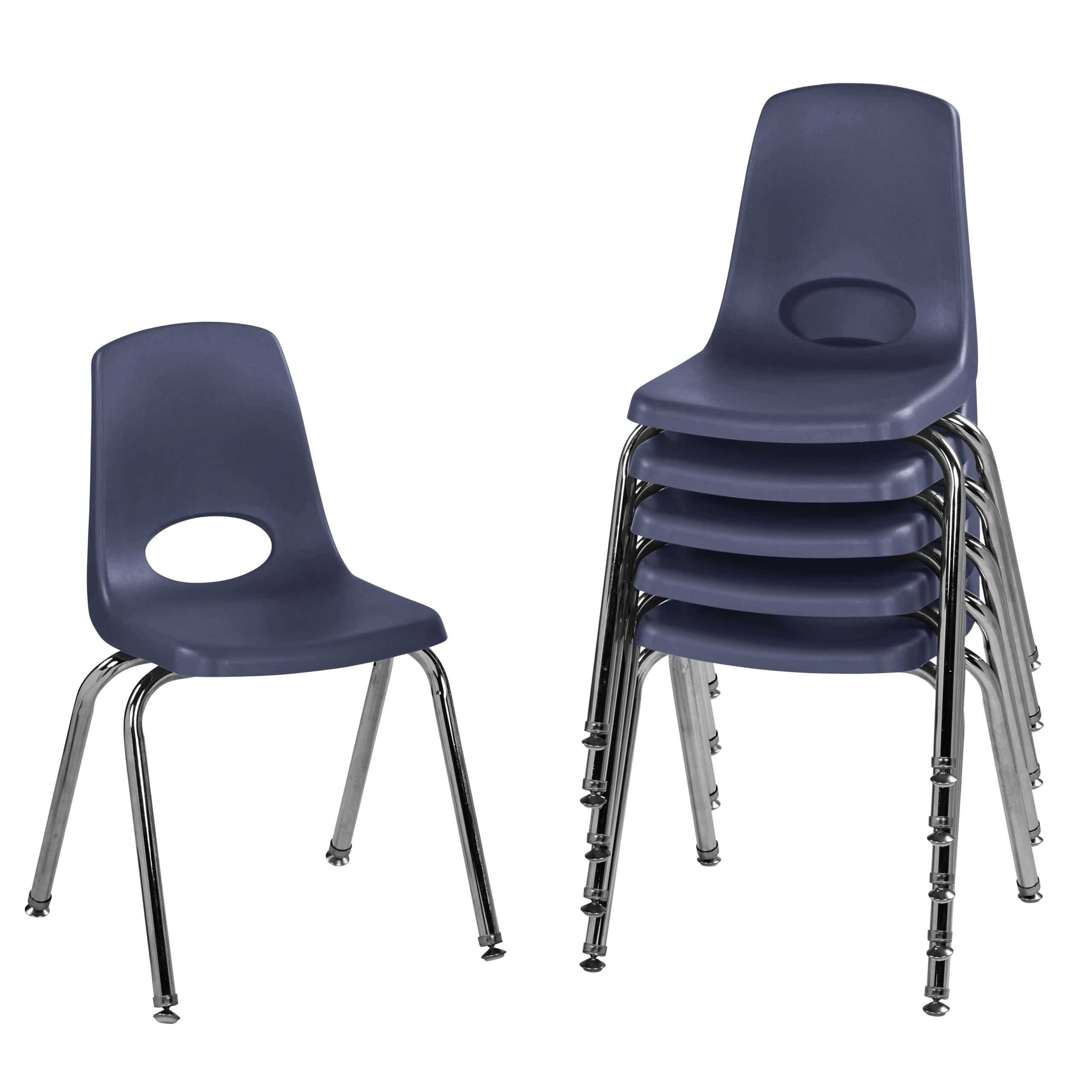 Factory Direct Partners 10368-NV 16 School Stack Chair, Stacking Student Seat with Chromed Steel Legs and Nylon Swivel Glides fo