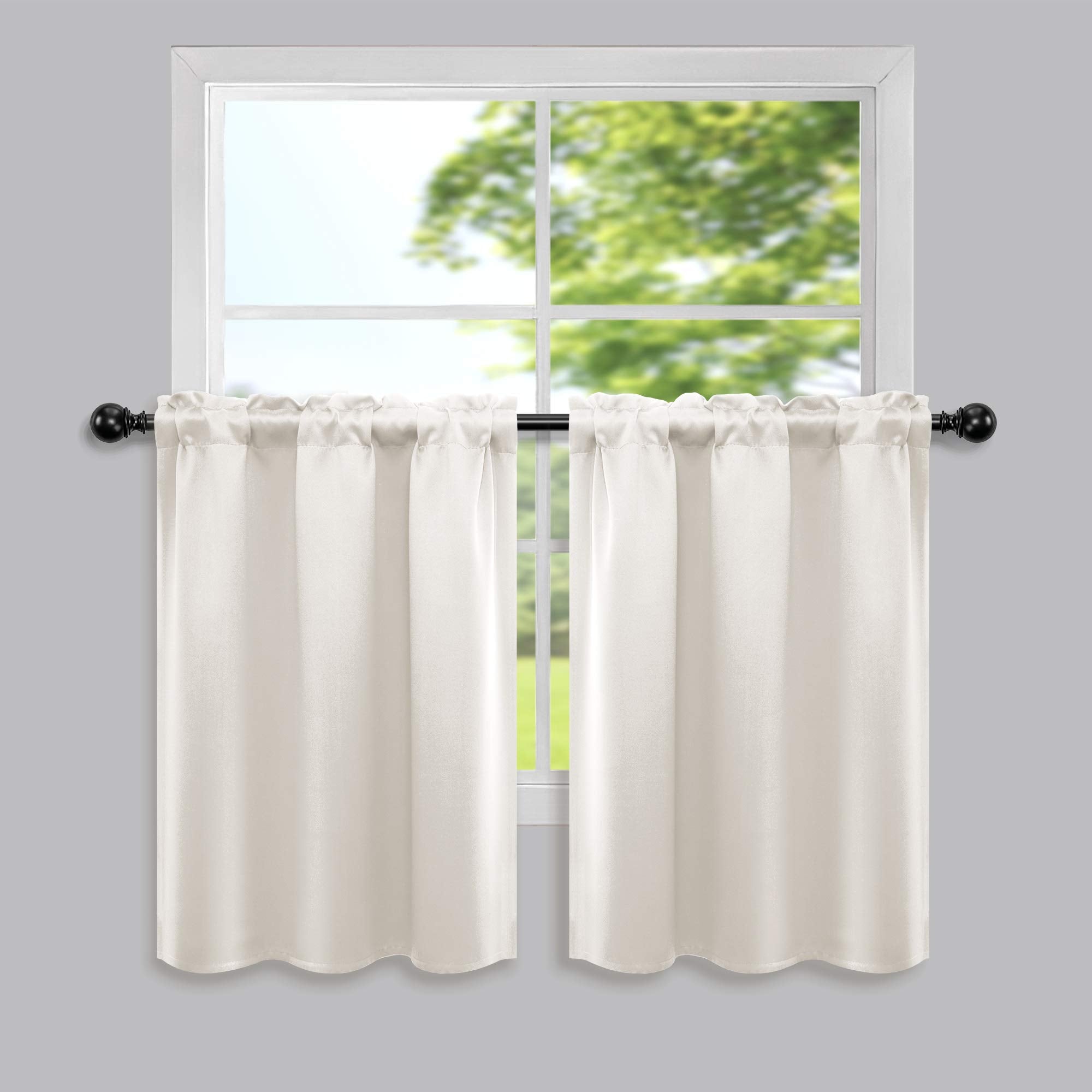 Mrs.Naturall Half Curtains for Kitchen Window Over or Under Sink,80% Blackout Modern Farmhouse Cream Beige Boho Cabinet Curtains