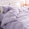 NEXHOME PRO Duvet Cover Set 100% Washed Cotton Full Size Linen Feel Textured Organic Natural 3 Pieces Bedding Set Lavender Lilac