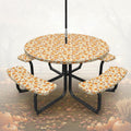 Thanksgiving Round Outdoor Table Cloth with Umbrella Hole, Maple Leaf Pumpkin Autumn Waterproof with 4 Bench Cover Set Covers wi