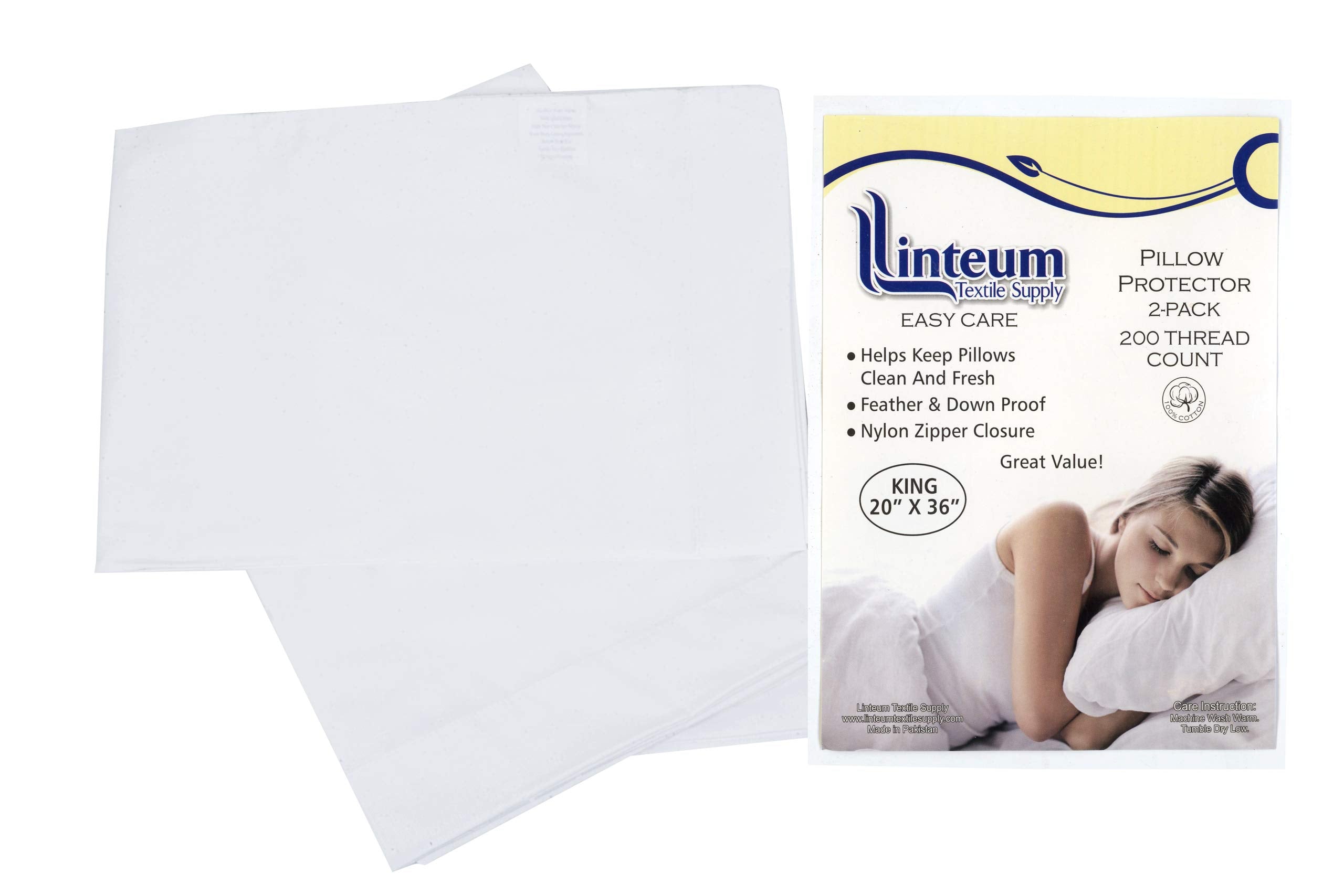 Linteum Textile Supply White Pillowcase Cover King Size Zippered Pillow Protectors 20x36 Inches 100% Cotton Pillow Covers 200 Th