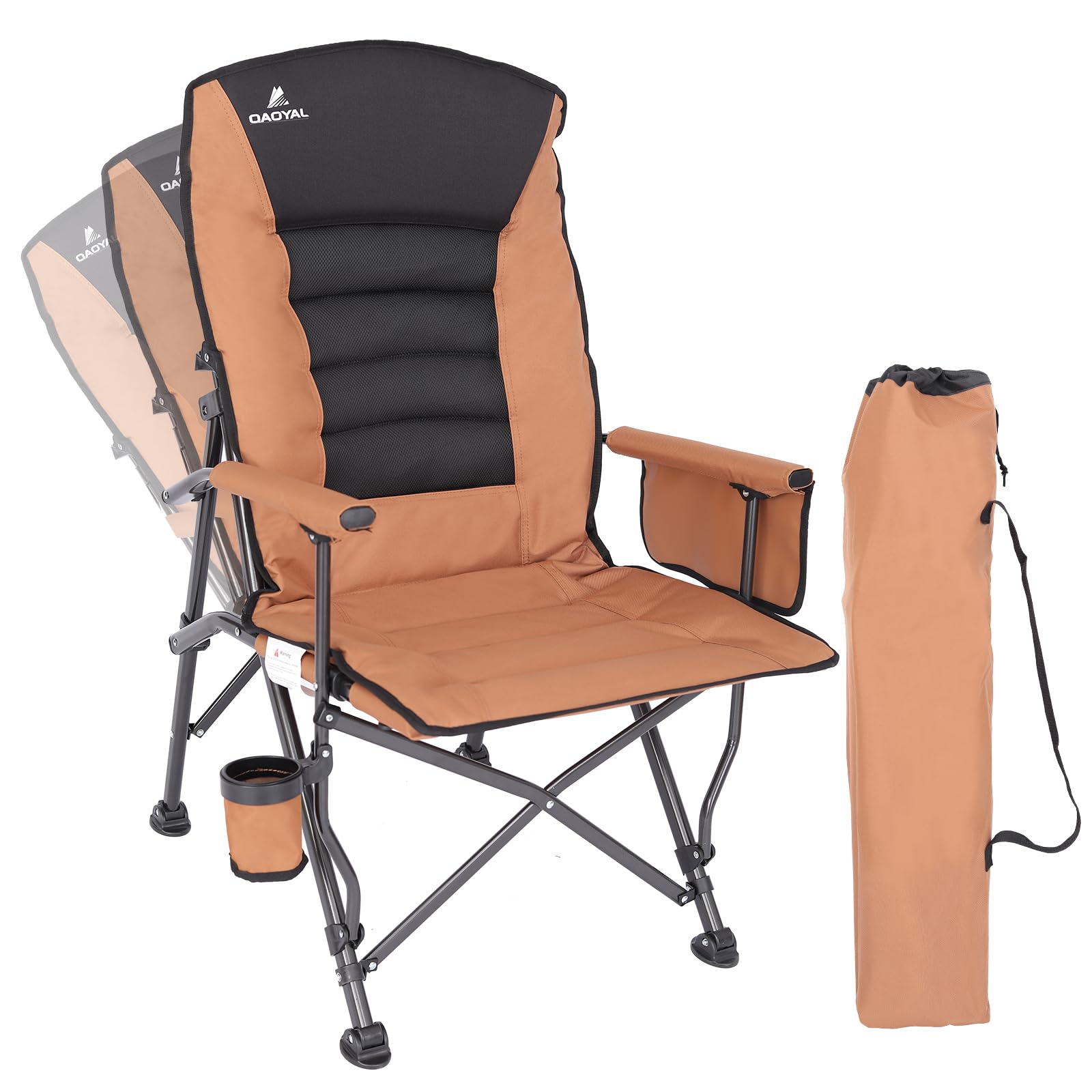 Camping Chairs for Adults, Adjustable Backrest Heavy Duty Oversized Folding Camping Chair Supports 350lbs for Outside with Cup H