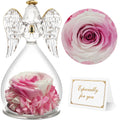 Yamonic Birthday Gifts for Women, Angel Figurines with Real Rose Gifts for Her Mom Grandma,Preserved Flowers Rose Gifts for Chri
