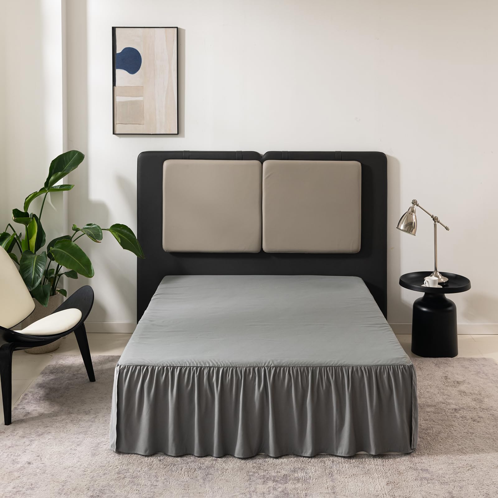 Grey Bed Skirt King Size Ruffled Bed Skirt with Split Corners, King Bed Skirt 12 Inch Drop, King Size Bed Skirt Grey for Ruffled