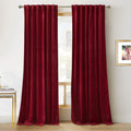 RYB HOME Red Velvet Curtains for Bedroom 90 inches -Light & Heat Block Back Tabs Window Treatment Energy Efficient Privacy Prote