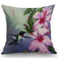 SSOIU Bird Hummingbird Flay with Flower Pattern Farmhouse Decor Family Decoration Sign Cotton Linen Home Decorative Throw Pillow
