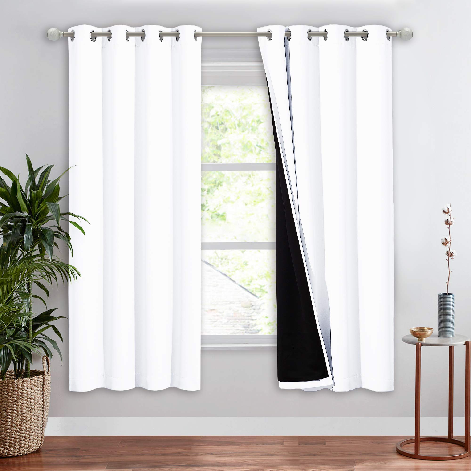 NICETOWN 100% Blackout Cold Blocking Window Curtain Panel, Full Light Blocking Drape with Black Liner for Nursery, 72-inch Drop 
