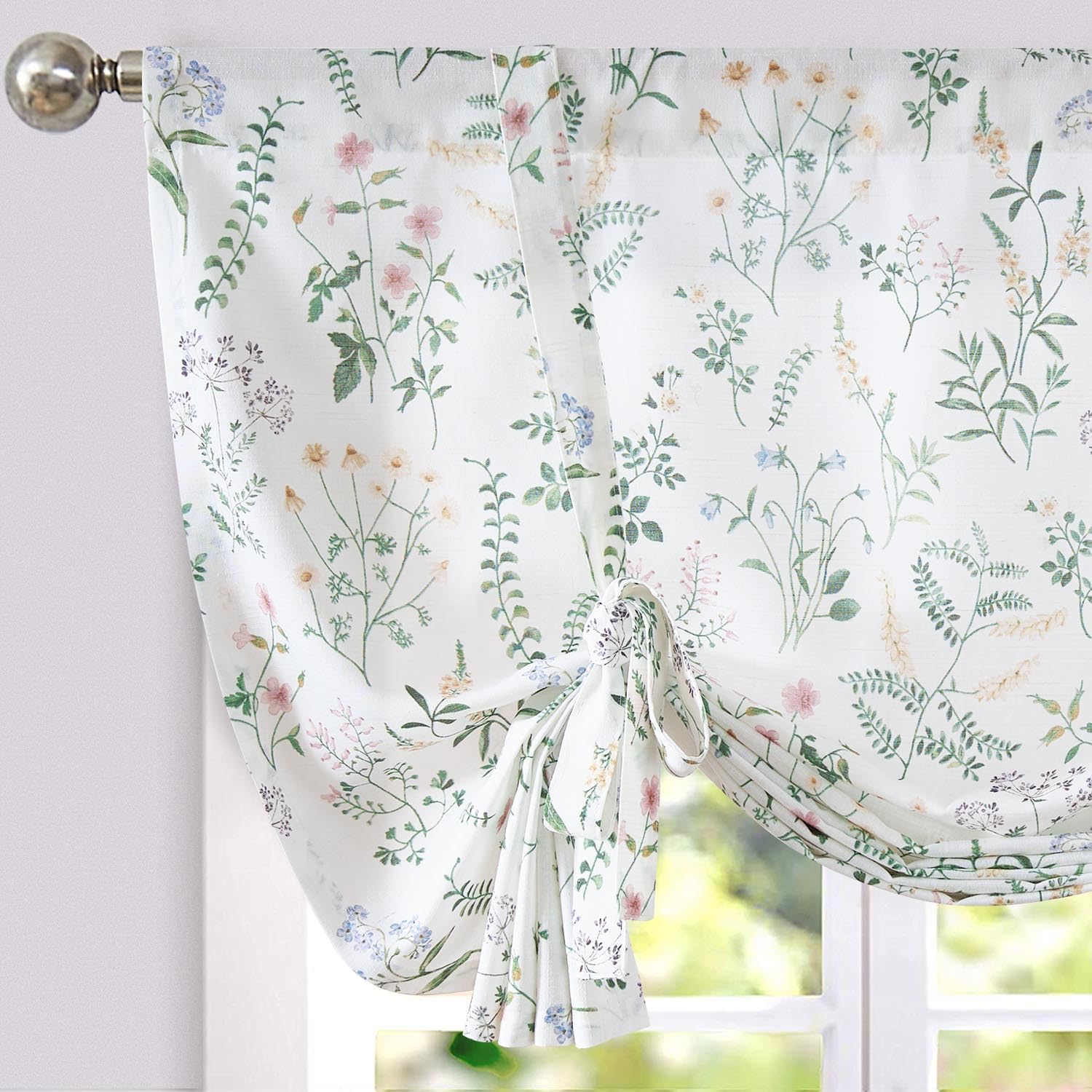 jinchan Floral Tie Up Valance Adjustable Linen for Windows Farmhouse 54 Inch Botanical Valance Colorful Flower Kitchen Window Tr