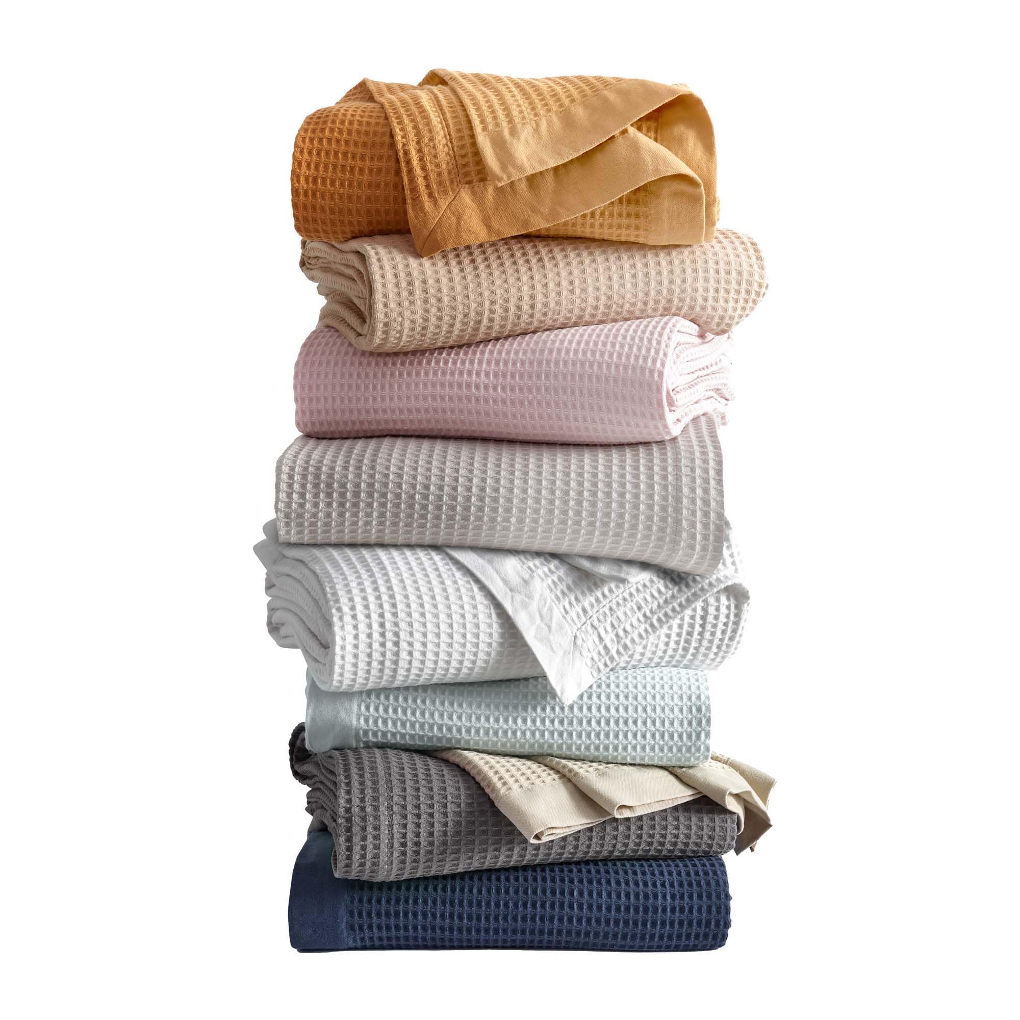 100% Cotton Blanket for King Size Bed - Light Blue Waffle Weave Lightweight Summer BedBlanket - 102x90in Prewashed Breathable, W
