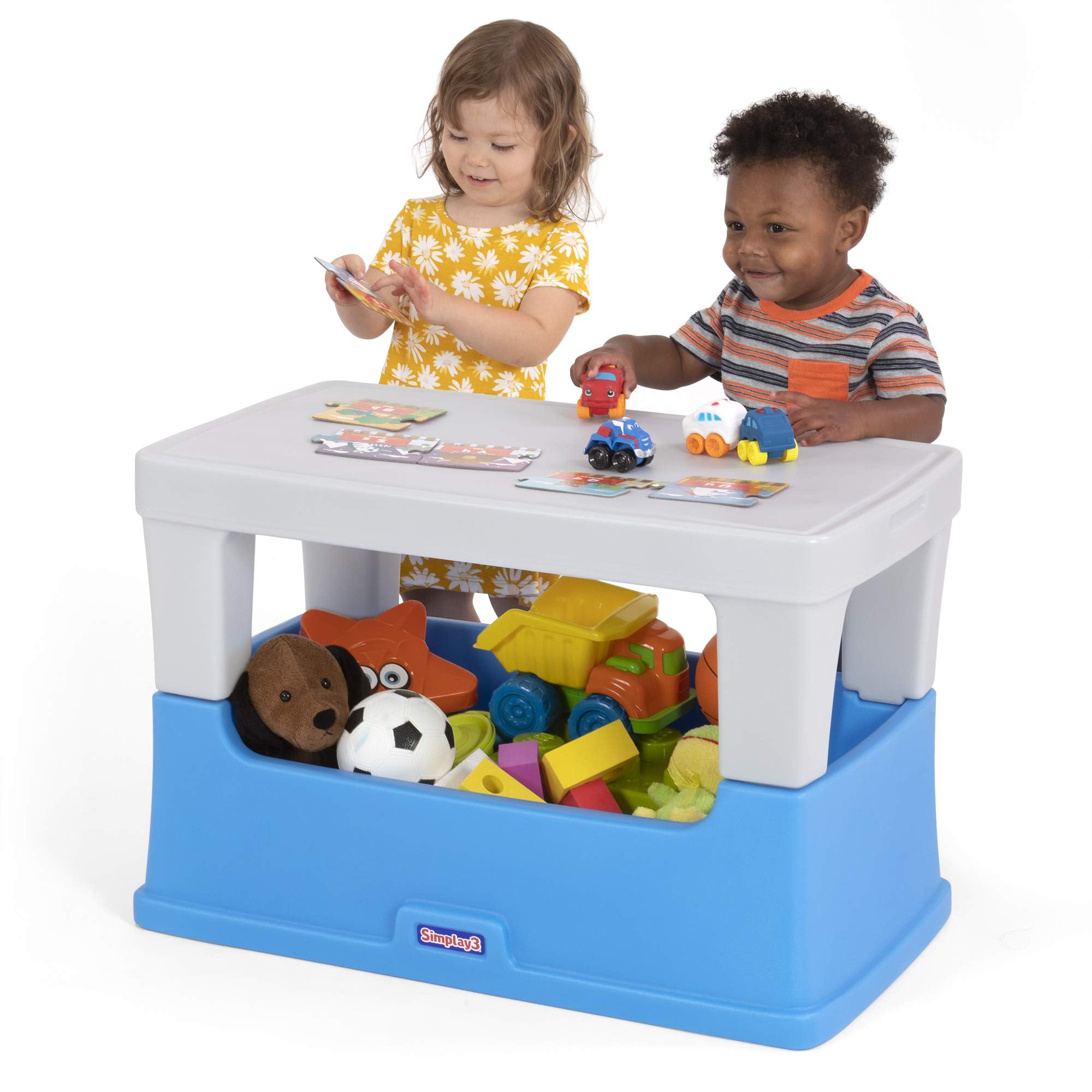 Simplay3 Play Around Toy Box Table - Multipurpose Kids Toy Box and Toddler Play Table for Toys, Art Supplies, Crafts - Durable, 