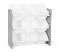 Humble Crew 9-Bin Toy Organizer - Inspire Grey with White Plastic Bins, 3-Tier Storage Solution for Kids Playrooms and Nurserie