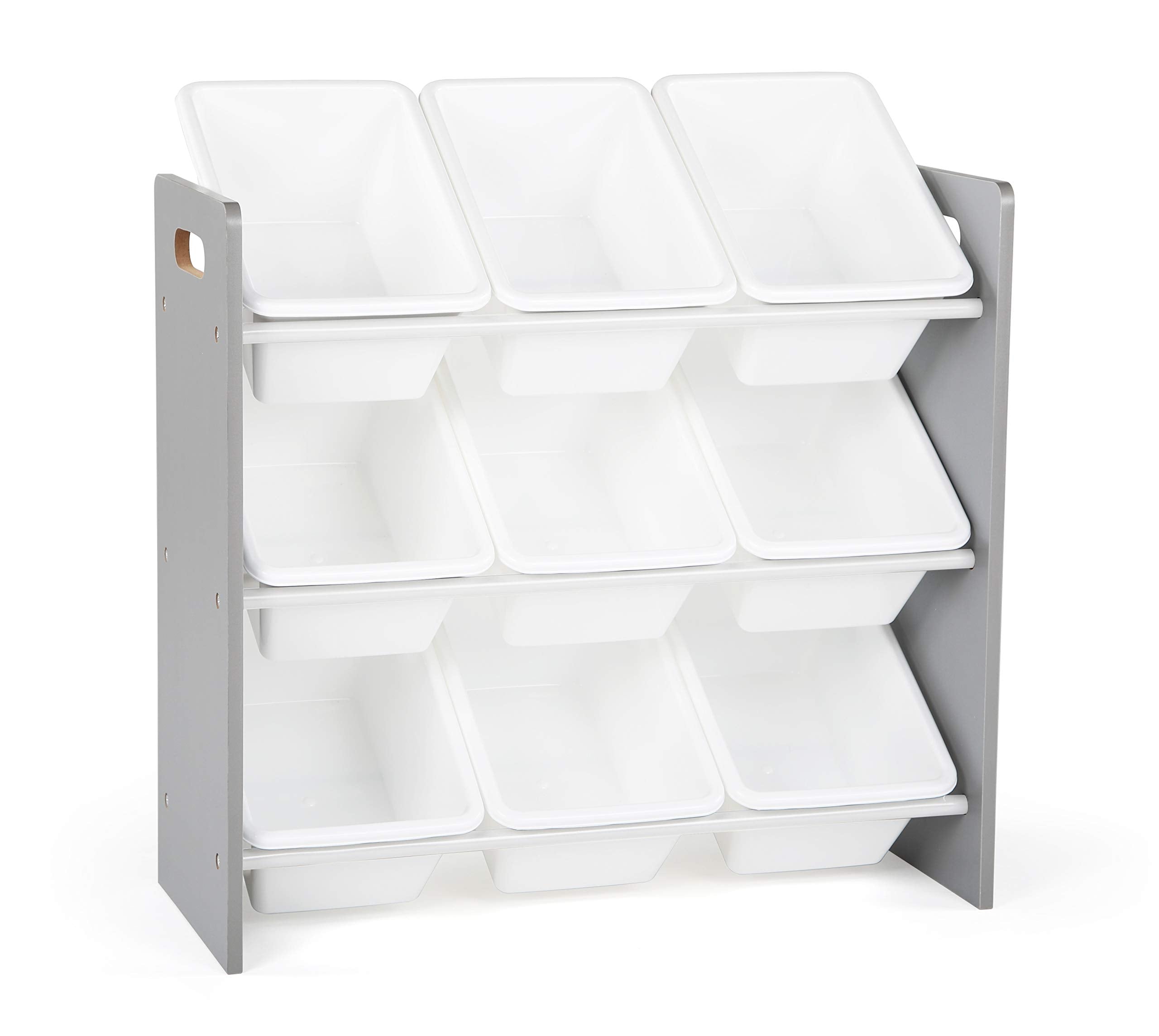 Humble Crew 9-Bin Toy Organizer - Inspire Grey with White Plastic Bins, 3-Tier Storage Solution for Kids Playrooms and Nurserie