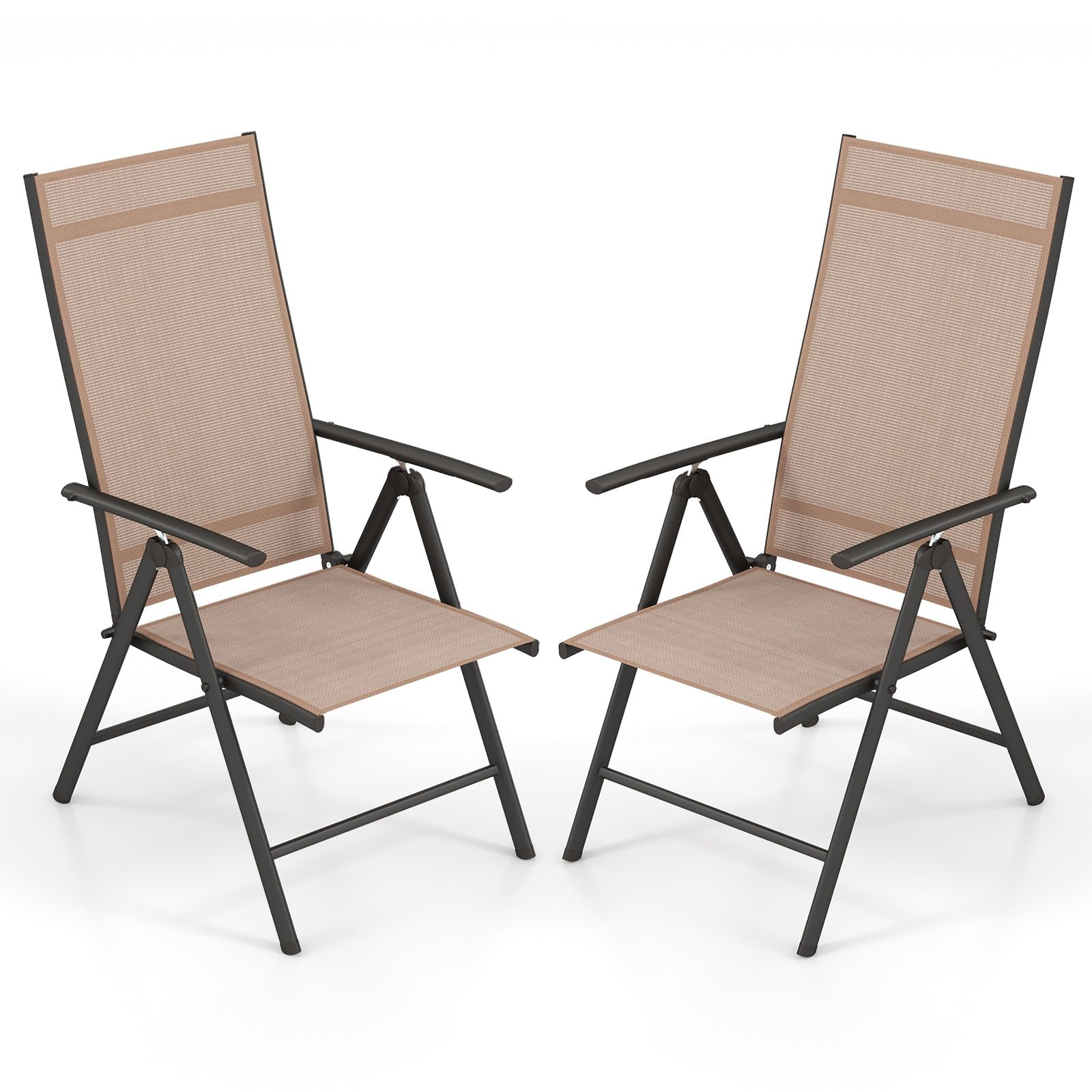 Giantex 2 Pack Folding Patio Chairs, High Back Outdoor Chairs with 7-Level Adjustable High Backrest, Portable Reclining Chairs f