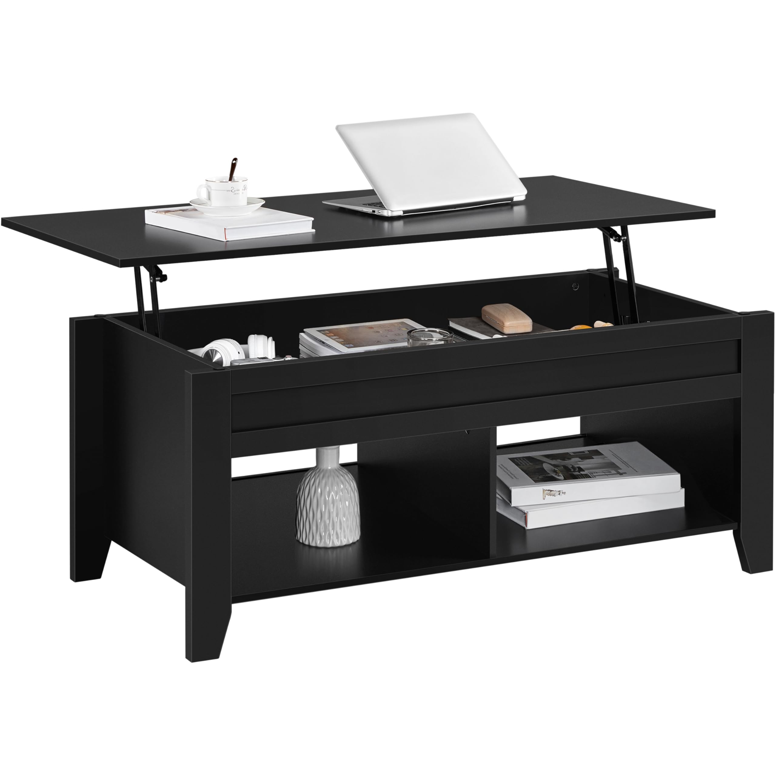 Yaheetech Black Coffee Table, Lift Top Coffee Tables with Hidden Storage Compartment & Open Shelf, Lift Tabletop Pop-Up for Livi