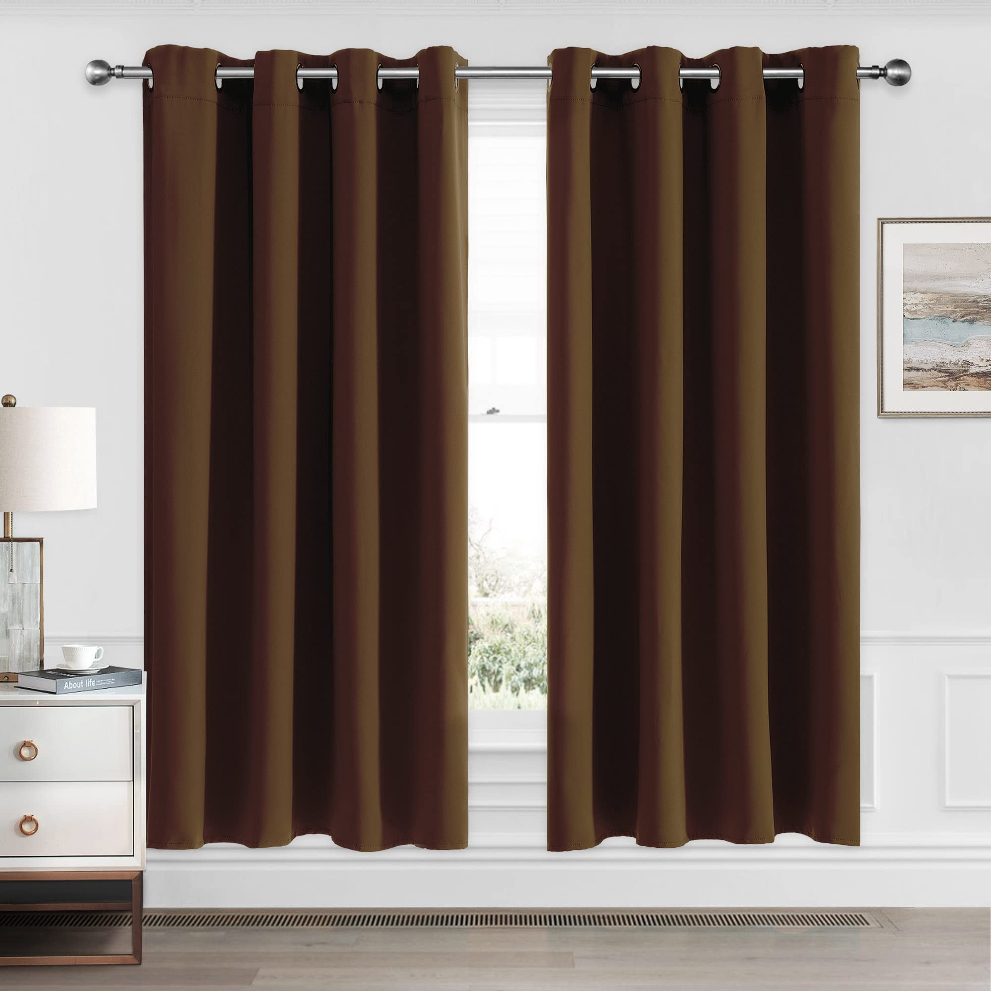 CUCRAF Brown Blackout Curtains 45 inch Length 2 Panels Set, Room Darkening Curtains & Drapes for Living Room Bedroom, Thermal In