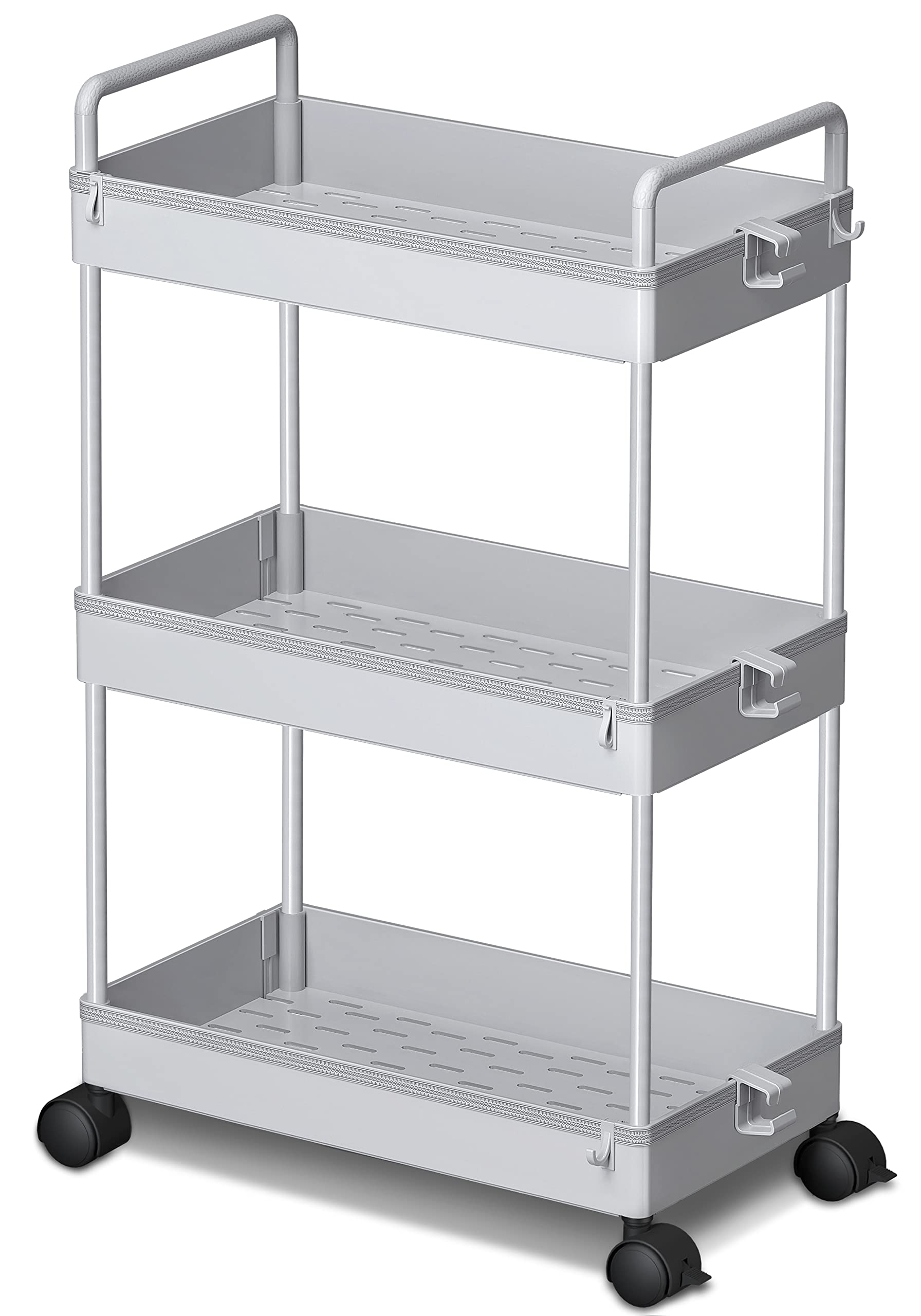 Ronlap 3 Tier Classic Storage Rolling Cart, Slim Storage Cart with Wheels Slide Out Storage Rolling Cart Organizer Plastic Utili