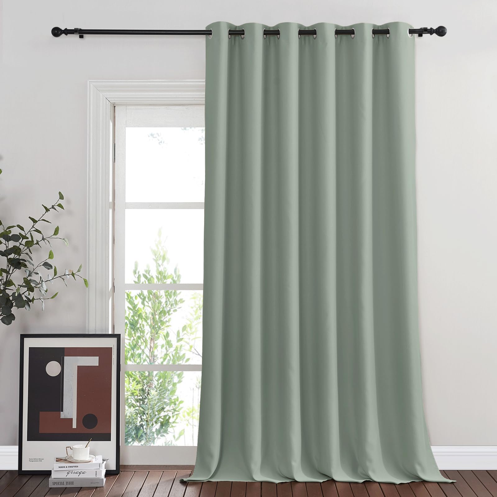 NICETOWN Sage Green Sliding Glass Door Curtain, Grommet Thermal Insulated Blackout Curtain Room Divider Sound Reducing Window Tr