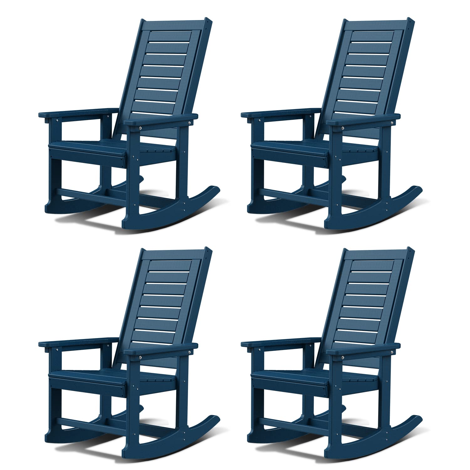 GREENVINES Outdoor Rocking Chairs | Set of 4 | Porch Rocker | HDPE Plastic | Blue | Oversized Rockers | High Back | Big & Tall |