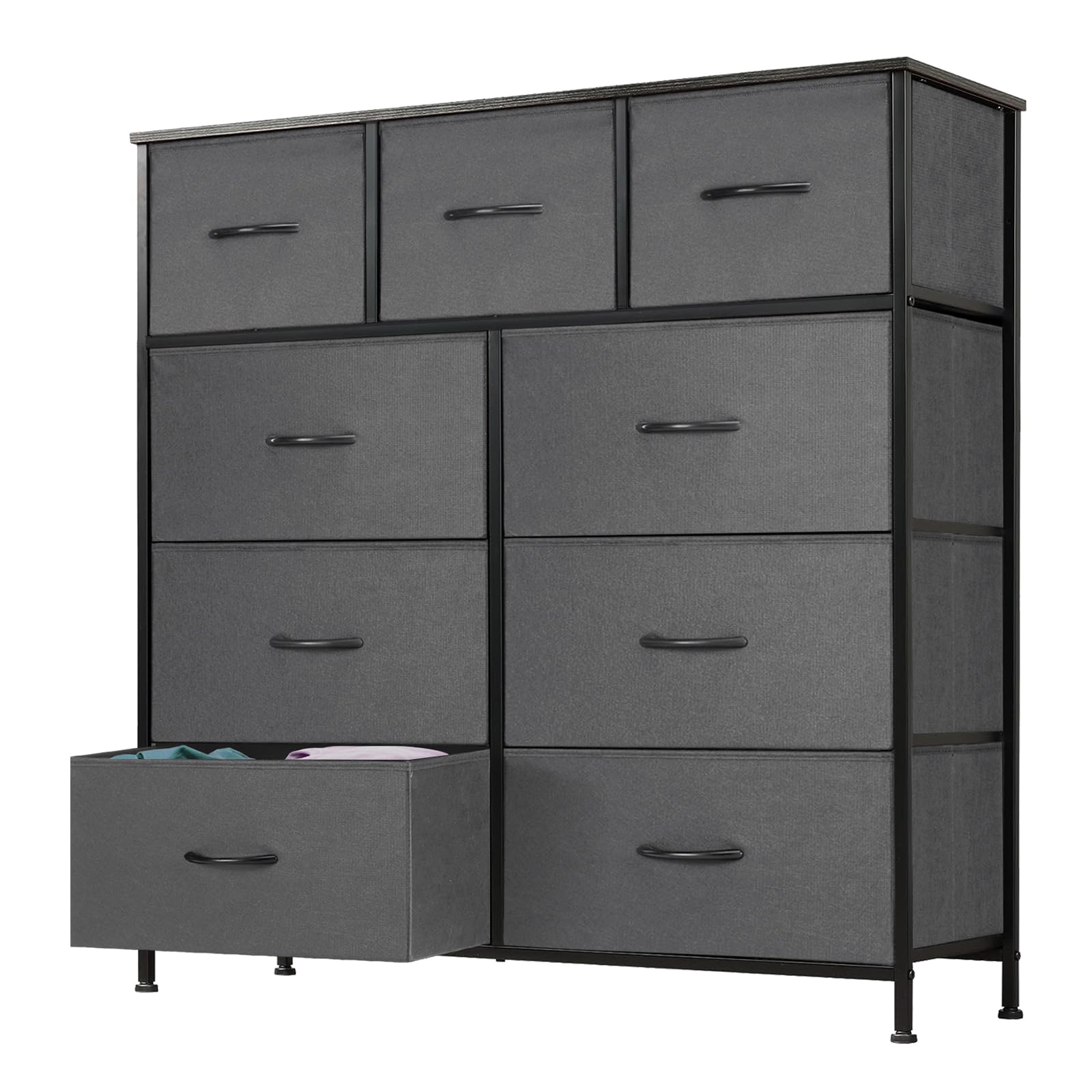 DUMOS Dresser for Bedroom, Dressers & Chests of Drawers Dresser Organizer, Wood Top Table Furniture with 9 Fabric Storage Tower 