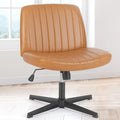 OLIXIS Criss Cross Legged Chairs Armless No Wheels Wide Seat Height Adjustable Swivel Padded PU Leather Home Office Desk Seating