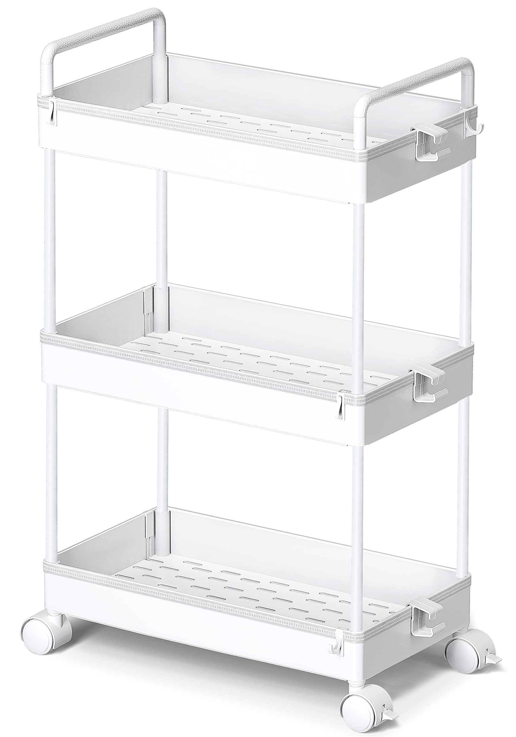 Ronlap 3 Tier Slim Rolling Storage Cart with Wheels Plastic Utility Cart Organizer for Snack Craft Art Postpartum Baby Diaper Na