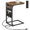 TUTOTAK C Shaped End Table with Charging Station, Side Table with 2 USB Ports and Outlets, C-Shaped Snack Table with Cloth Bag, 