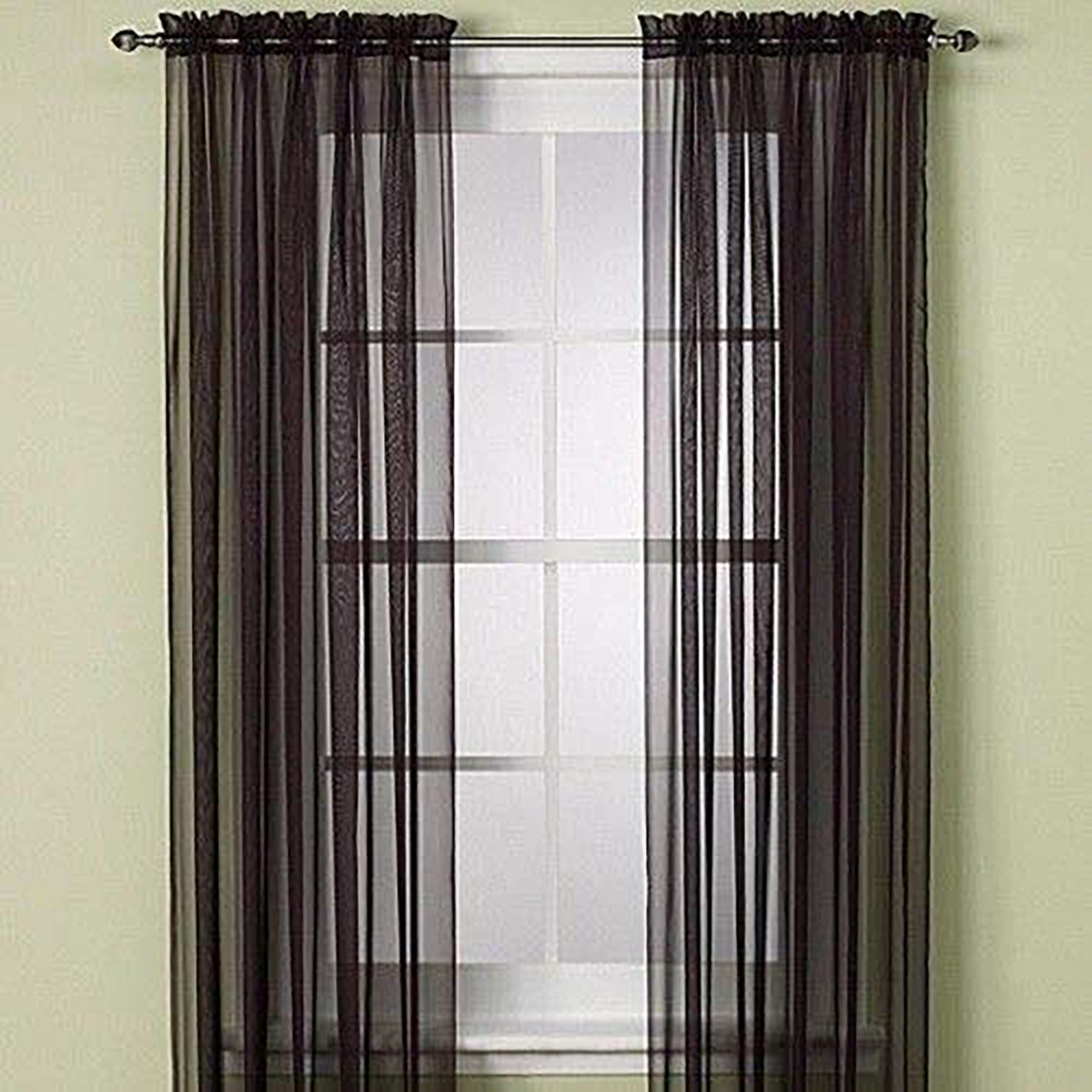 Sapphire Home Charcoal Sheer Curtains - 84 Inches Length, 2 Panels Set Sheer Drapes, Light Filtering Textured Window Curtain for