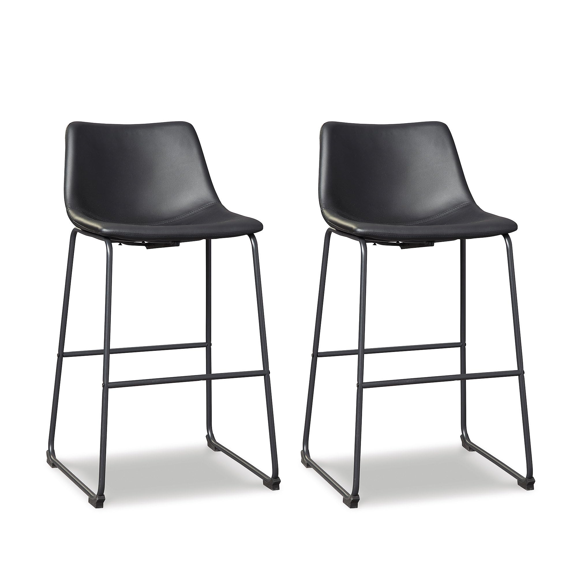 Signature Design by Ashley Centiar Modern Faux Leather Pub Height Bucket Seat Barstool, 30 Seat Height, Set of 2, Black