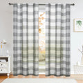 Amzdecor Grey Buffalo Plaid Curtains 84 Inch Long Linen Textured Sheer Panels Buffalo Check Plaid Rod Pocket Rustic Window Treat