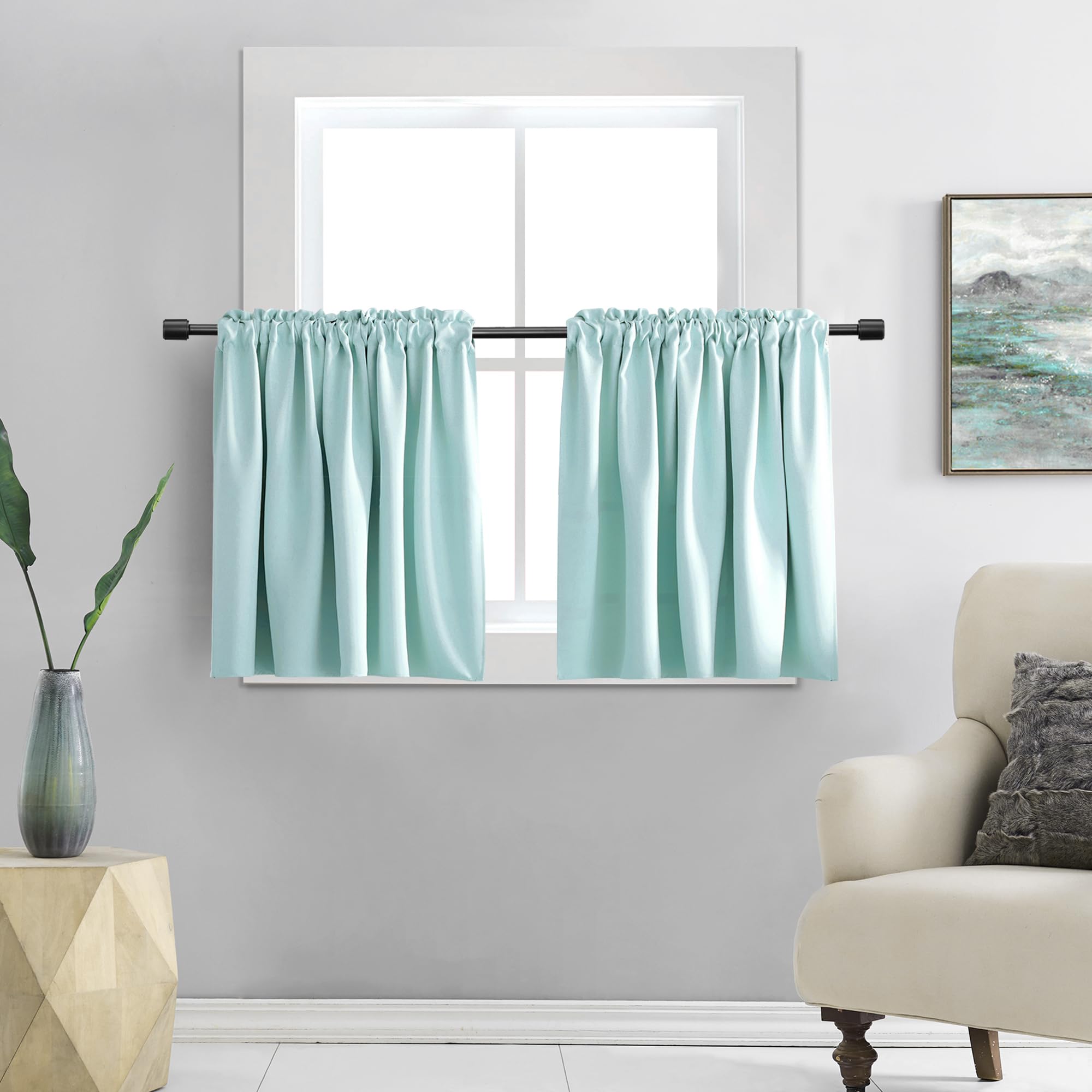 DONREN Room Darkening Short Curtain Tiers for Small Window - Thermal Insulated Window Treatment Rod Pocket Curtains(30 W x 30 L,