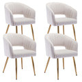 KCC Modern Velvet Dining Chairs Set of 4, Cream, Hollow Back, Tufted Kitchen Chairs Side Chairs with Gold Metal Legs for Living 
