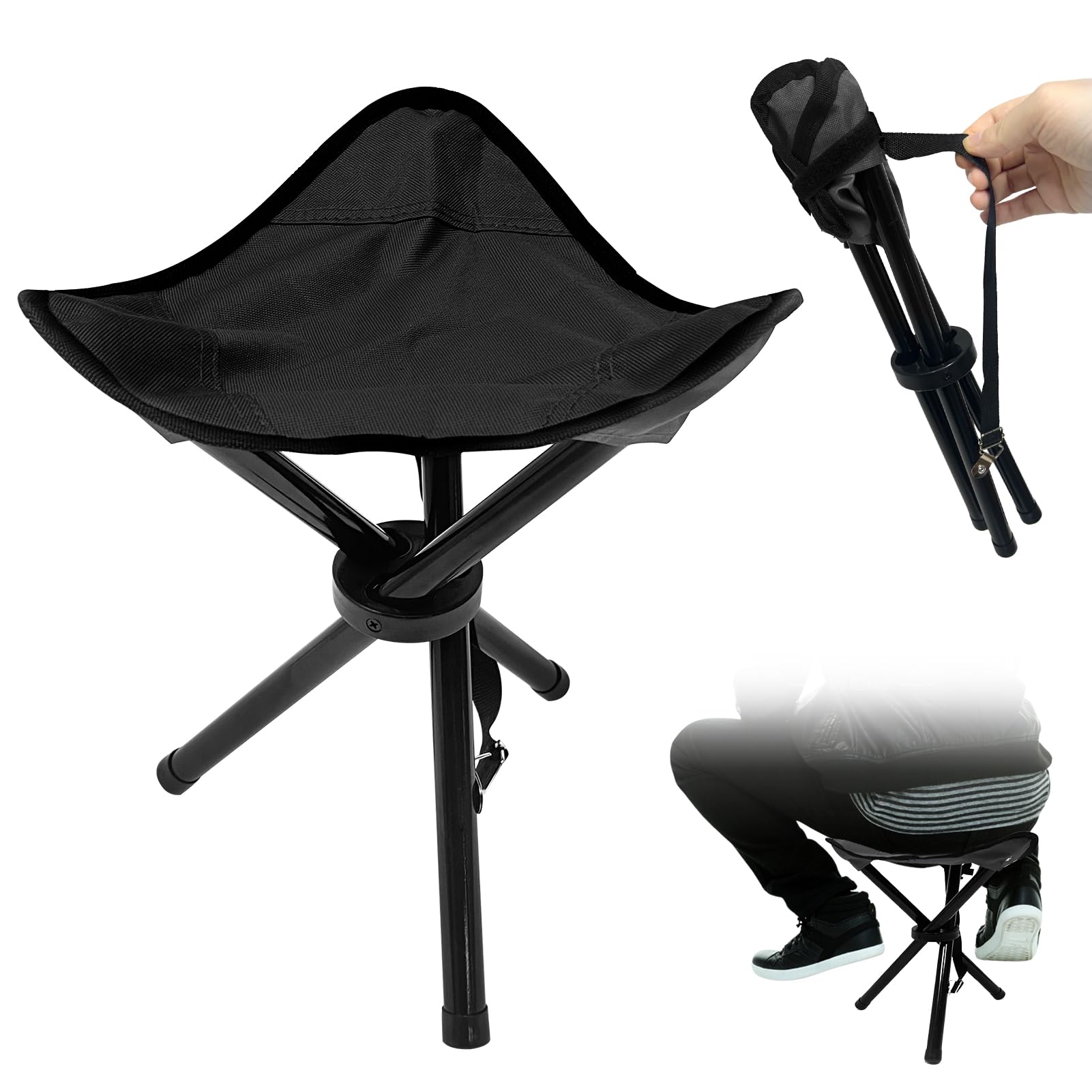 Travel Folding Camping Stool, 14.6 inches Tripod Chair and Maximum weight 300 lbs Outdoor Portable Party Chair Fishing Chairs Se