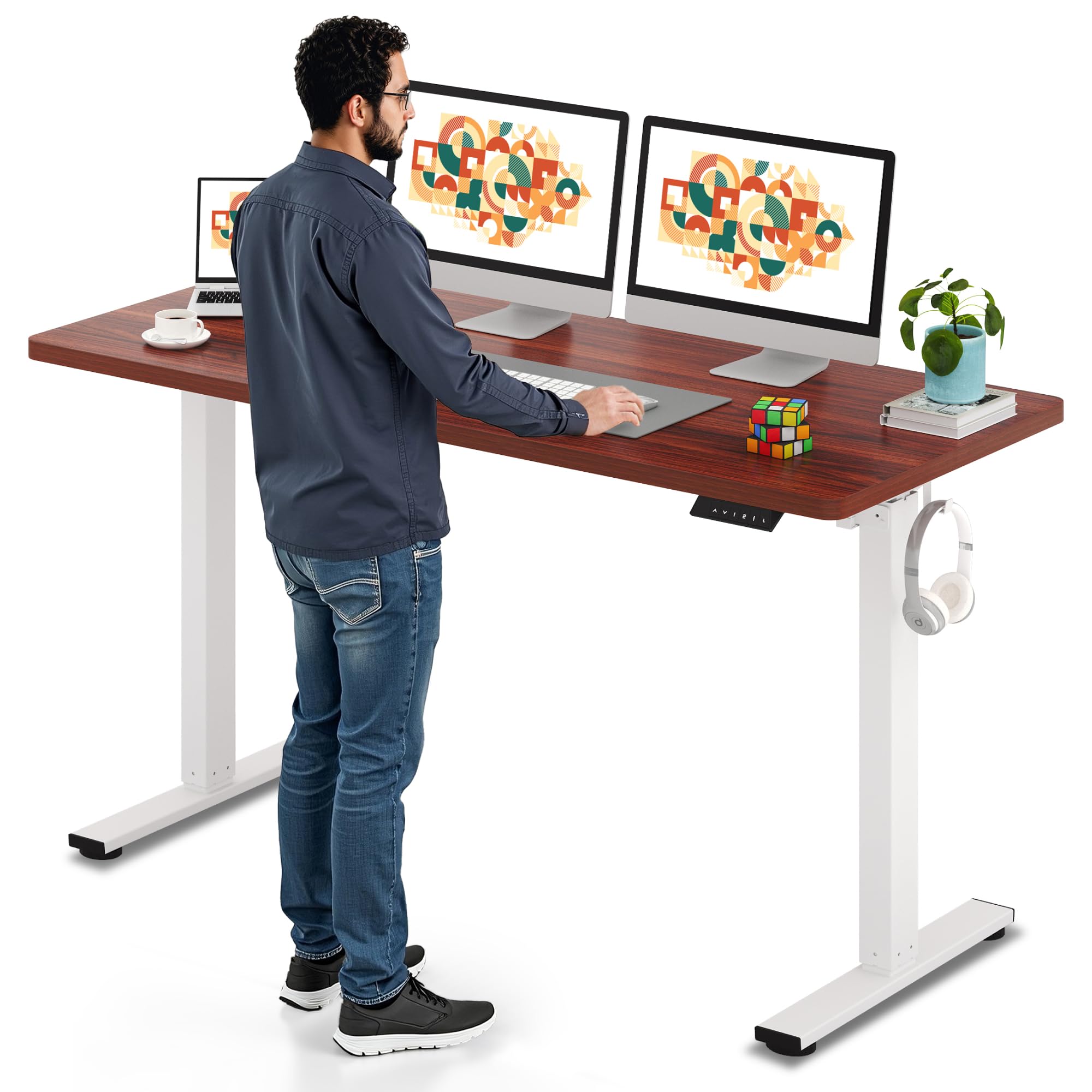SANODESK Electric Standing Desk 60 x 24 Inches Whole-Piece Desktop Height Adjustable Stand Up Desk w/6-Button Controller Ergonom