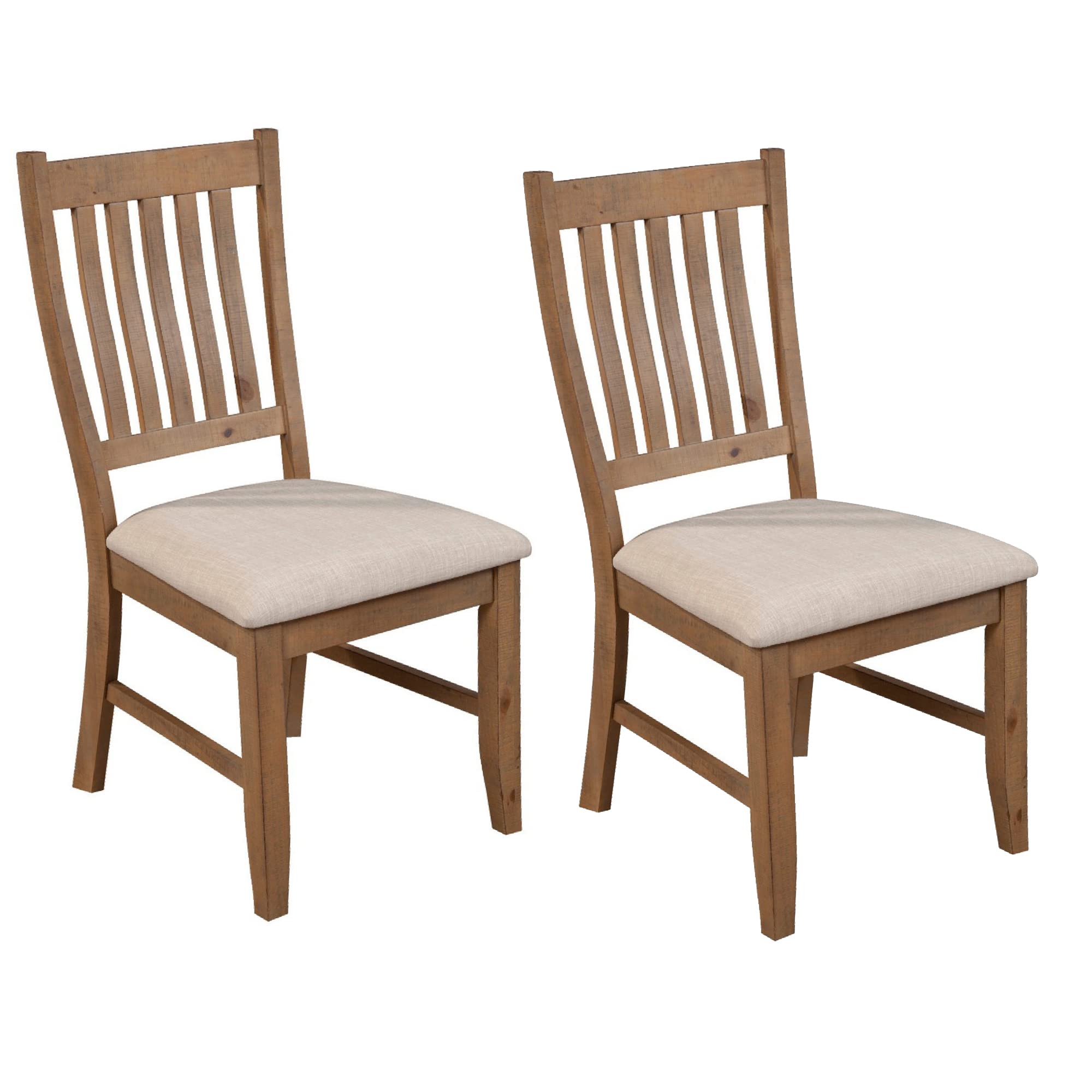Benjara Tess 24 Inch Set of 2 Dining Side Chair, Slatted Back, Cushion, Brown