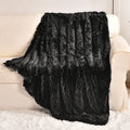 YUSOKI Black Faux Fur Throw Blanket,2 Layers,50 x 60, Soft Fuzzy Fluffy Plush Furry Comfy Warm Cozy Blanket for Couch Bed Chair 
