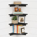 Forbena Black Floating Corner Bookshelf for Wall Set of 4, Large Corner Plant Shelves for Living Room, Rustic Rounded Corner Boo