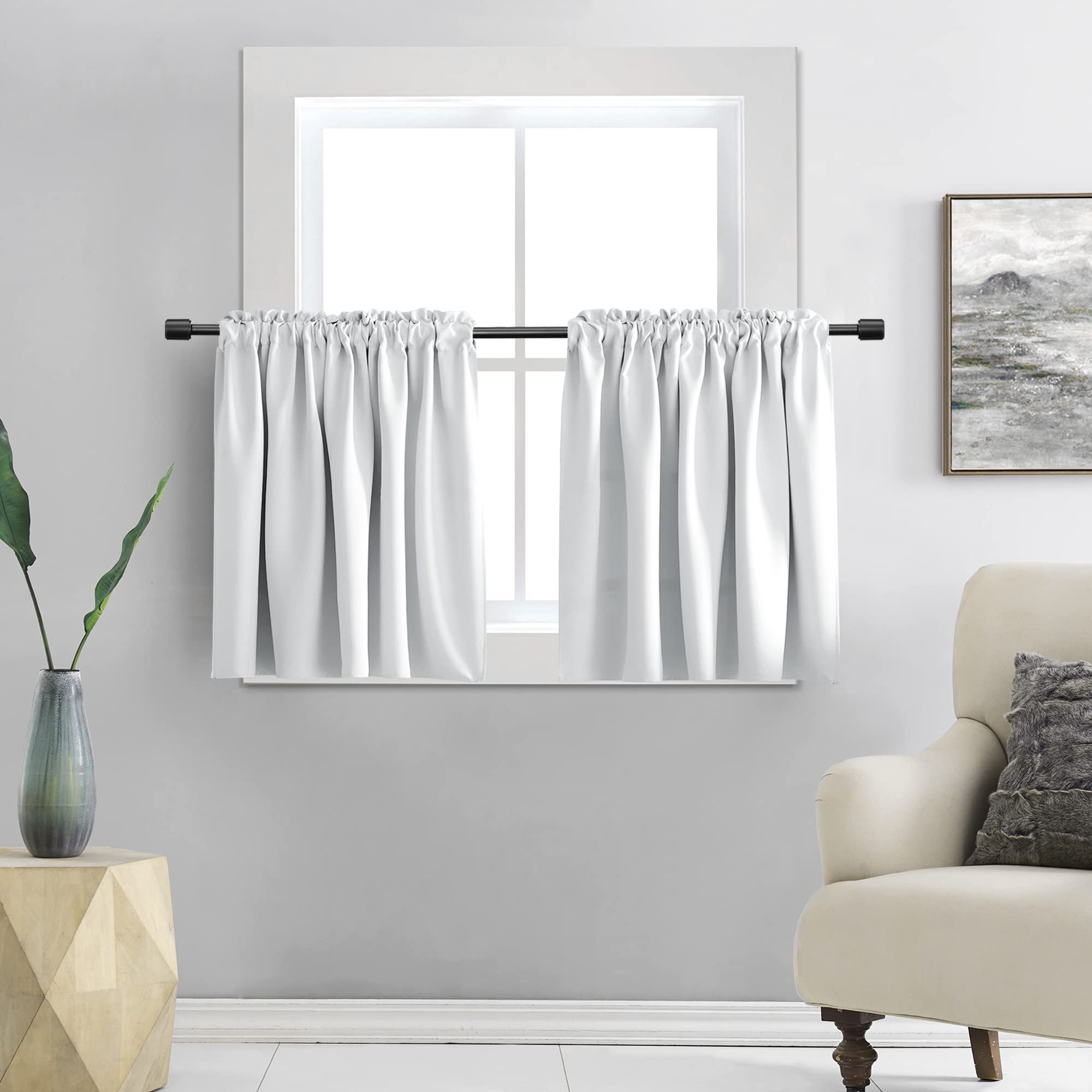 DONREN Offwhite Small Window Curtain Panels Room Darkening Curtain Valances Tiers for Bathroom with Rod Pocket (30 x 24 Inch,1 P