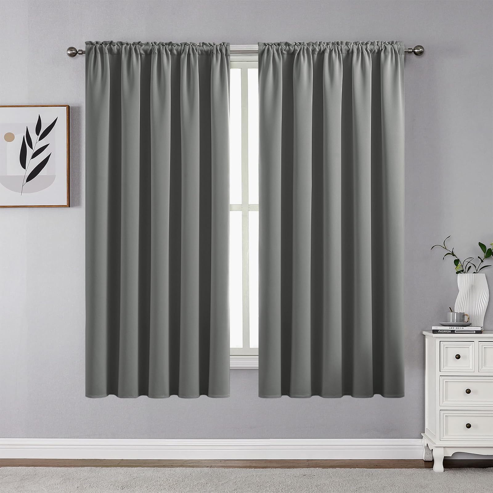 CUCRAF Light Grey Blackout Curtains 54 inch Length 2 Panels Set, Rod Pocket Room Darkening Drapes for Bedroom Living Room, Insul