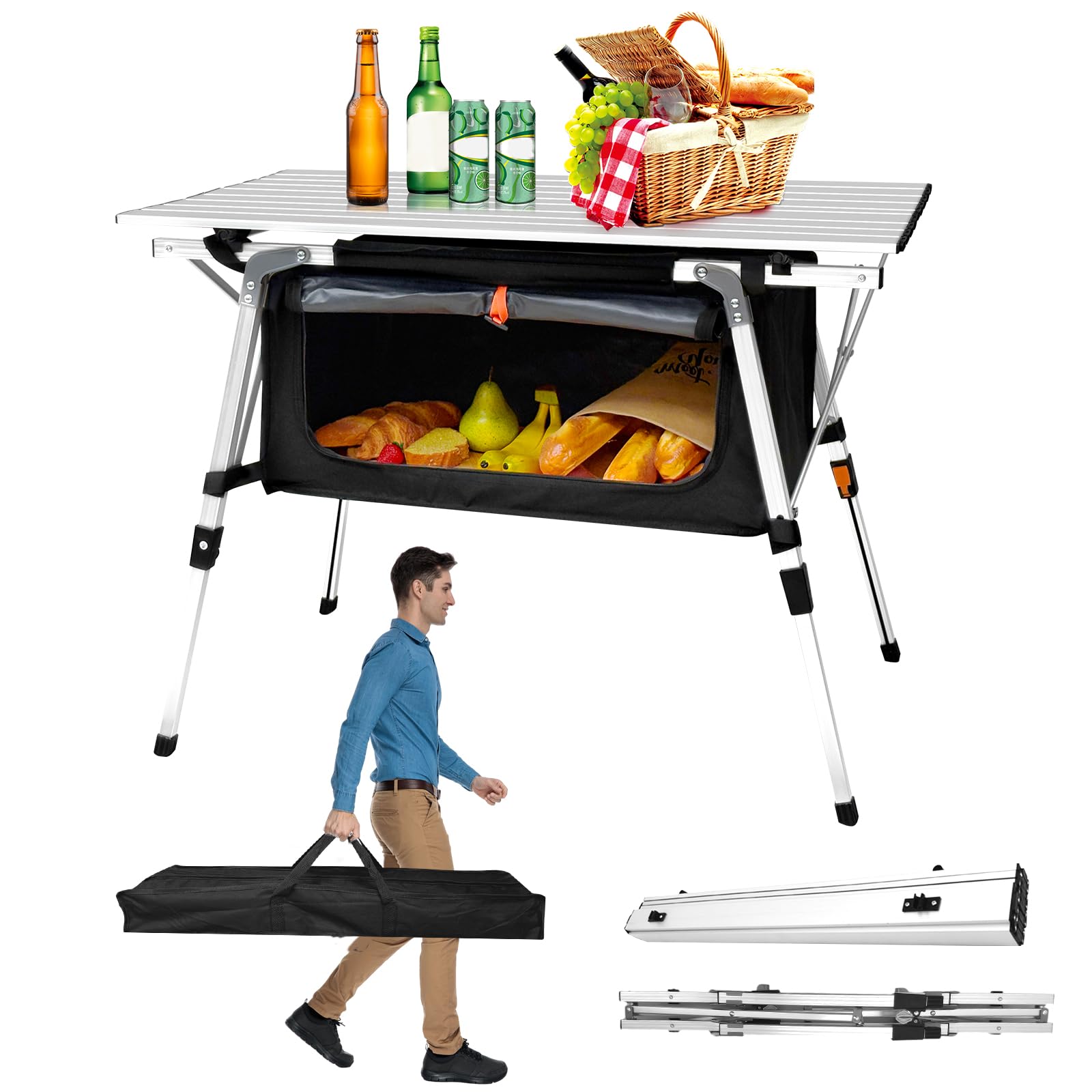 CampLand Aluminum Table Height Adjustable Folding Table Camping Outdoor Lightweight for Camping, Beach, Backyards, BBQ, Party (S