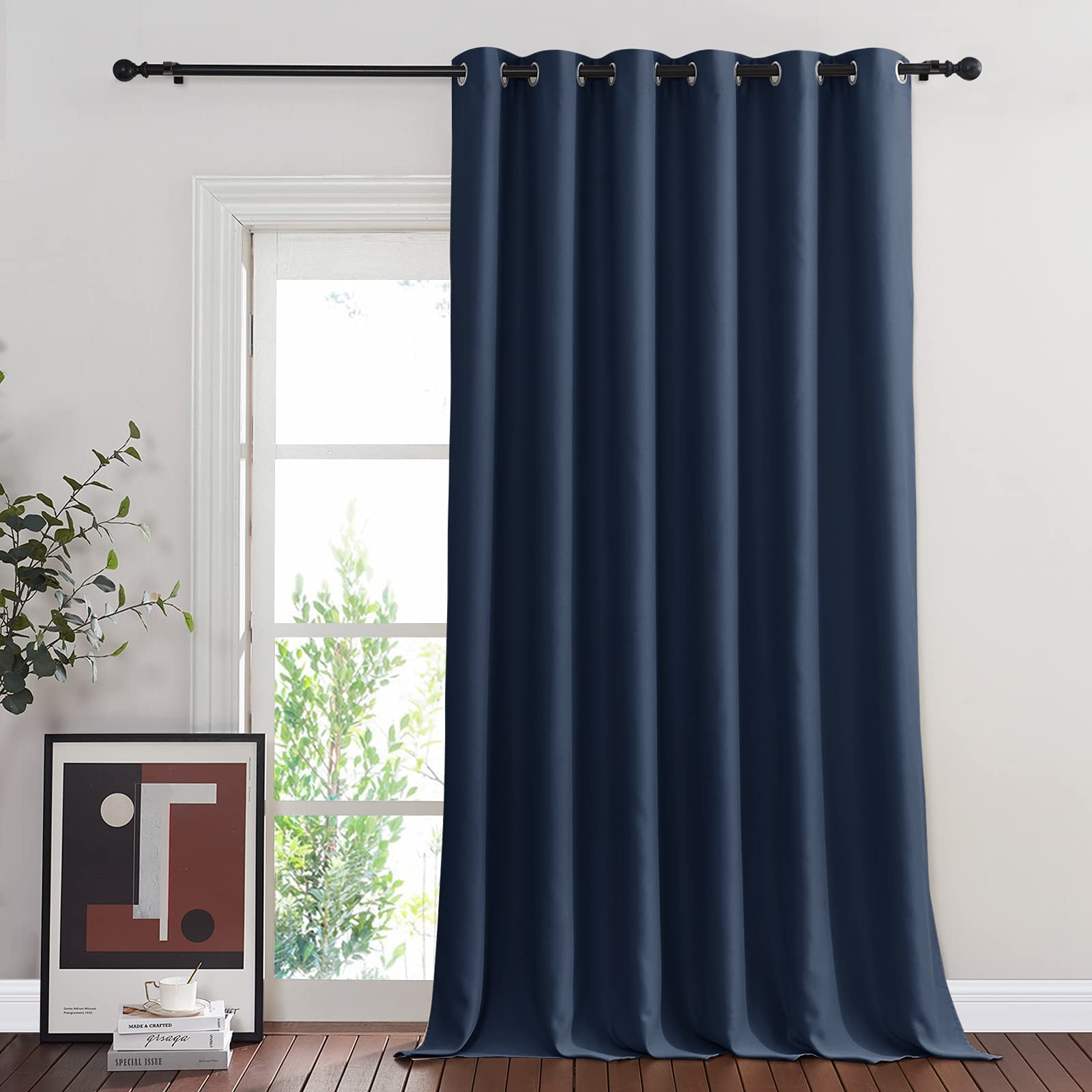 NICETOWN Navy Blue Blackout Room Divider Curtains 90 inch Length, Grommet Energy Saving Thermal Drapes Sound Reducing Window Tre