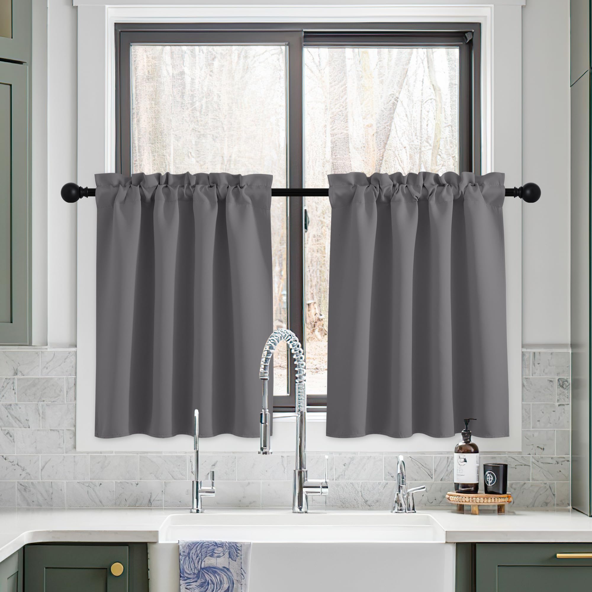 NICETOWN Short Blackout Curtains, Kitchen Window Shades 36 inch Long for Over Sink, Light Block Thermal Insulated Rod Pocket Cur
