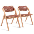 HOMEFUN Folding Dining Chairs Set of 2, Wooden Foldable Chair with Leather-Woven Backrest and Widened Seat Extra for Guests Kitc