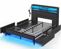 Rolanstar Full Bed Frame with Storage Headboard, Metal Platform Bed with Charging Station, LED, 4 Drawers, Bookcase Storage, No 