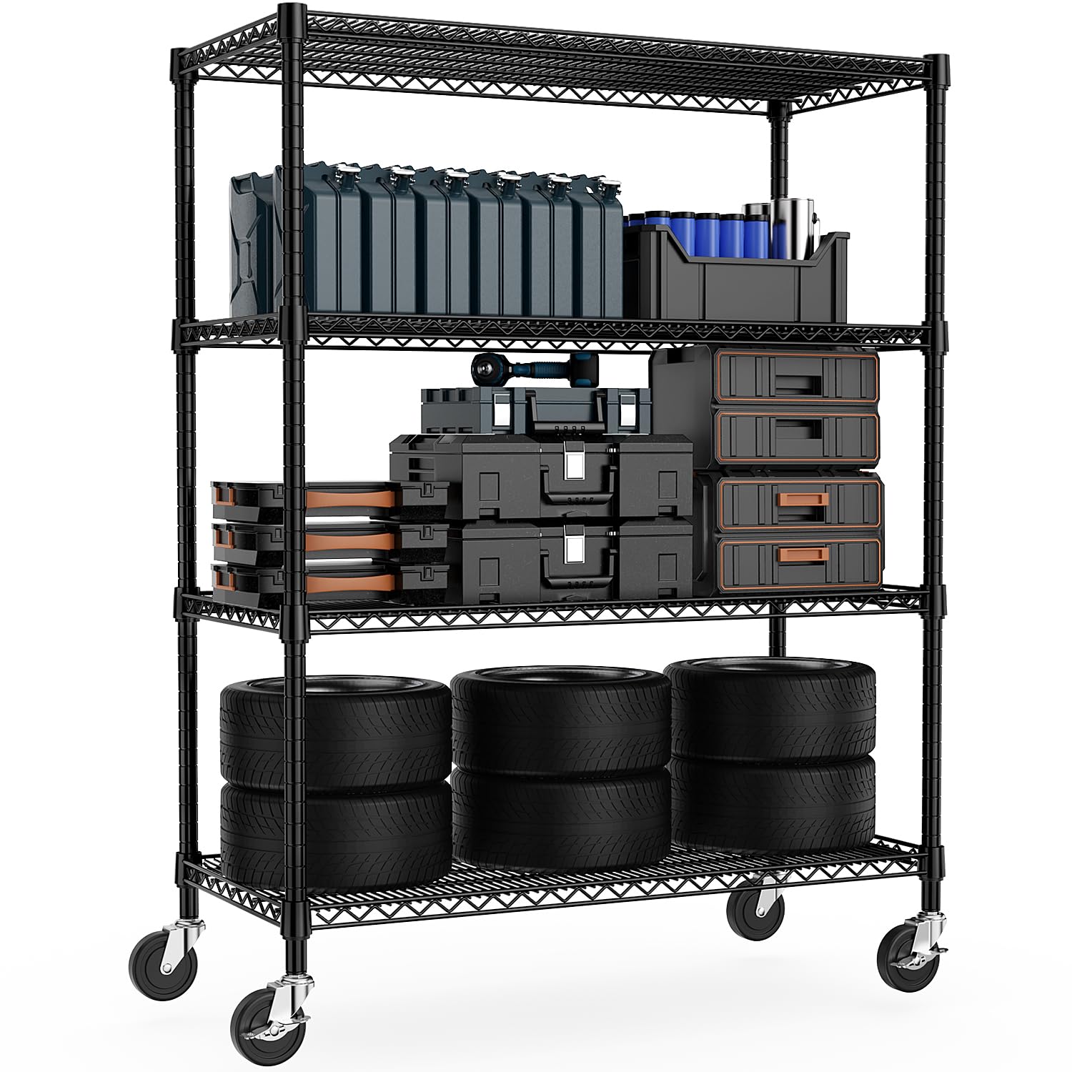 M MZG Industrial Metal 4 Tier Shelving for Garage, Pantry, Warehouse, Basement Utility Room, Storage Rack Metal Shelving Unit, S