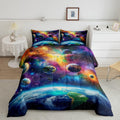 Feelyou Universe Galaxy Comforter Set Queen Size Kids Planets Earth Bedding Set Boy Girl Teen Solar System Comforter Breathable 