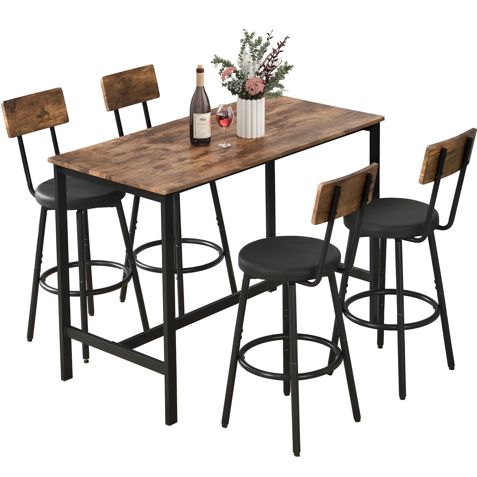 Zevemomo Dining Table Set for 4, 5-Piece Bar Table Set, Kitchen Table and Chairs, Counter Height High Top Table with 4 PU Uphols