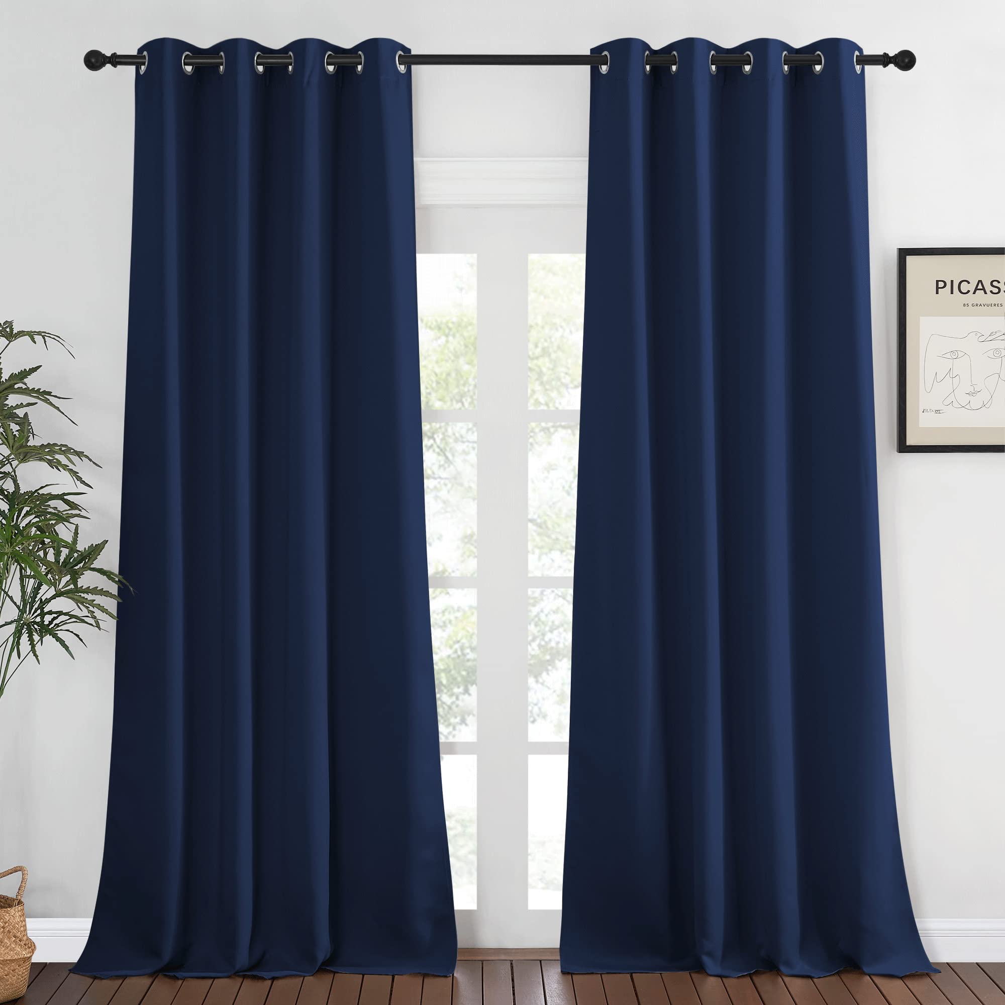 NICETOWN Blackout Navy Curtain for Windows 102 inch Length, Grommet Energy Saving Thermal Drapes Sound Reducing Window Treatment